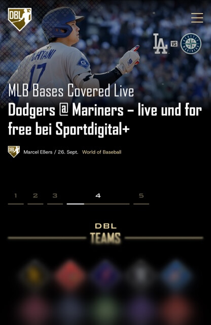 Die mobile Ansicht der Baseball Bundesliga Website mit einem Artikel über ein Spiel.