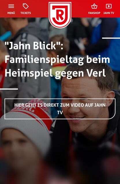 Die mobile Webseite des Fußballvereins Jahn Regensburg.